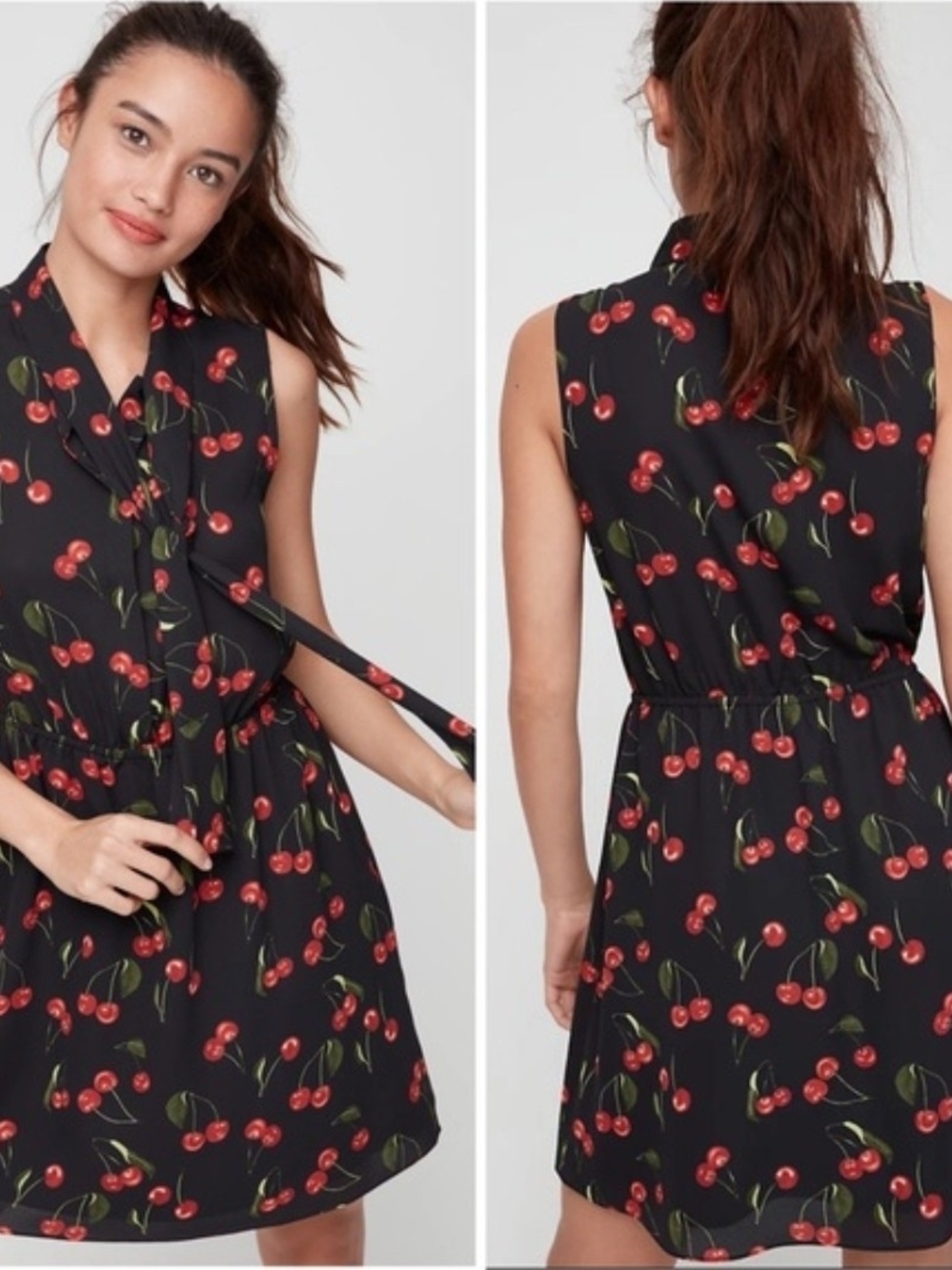 Aritzia Sunday Best Black Cherry-Print Sleeveless Tie-Neck Veronica Dress In XS